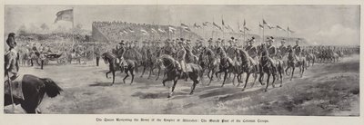 La reina revisando el ejército del imperio en Aldershot, el desfile de las tropas coloniales de G.S. Amato